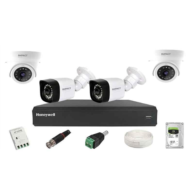 Impact by Honeywell 2MP White CCTV Kit with 2 Dome, 2 Bullet Cameras, 4CH AHD DVR, 1TB Hard Disk & Accessories, I-MKIT4CH-1_K