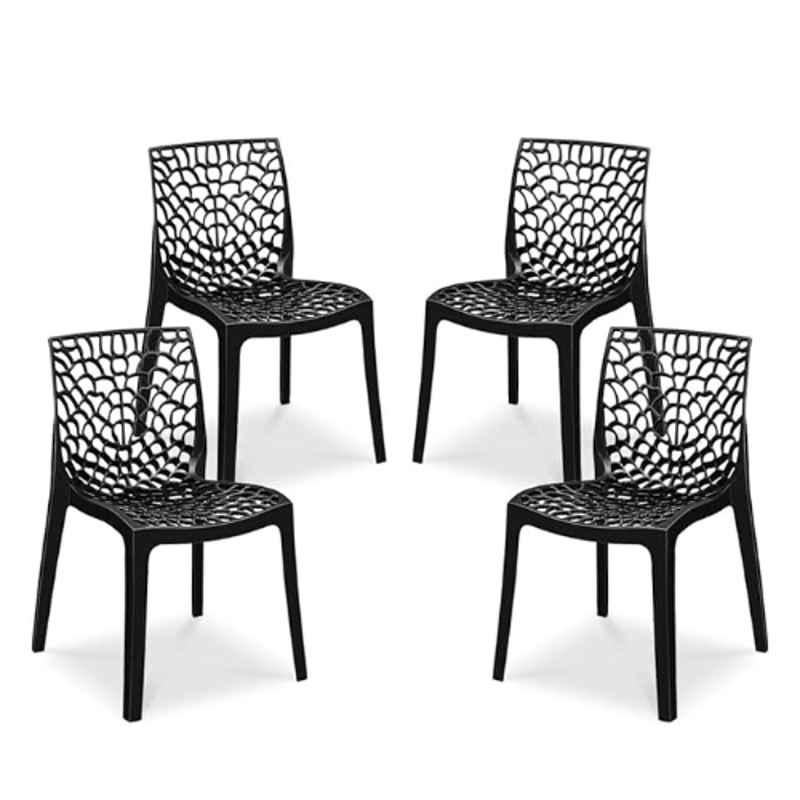 Maharaja Wave 43x79.5x49cm Plastic Black Outdoor Chair without Arm Rest (Pack of 4)