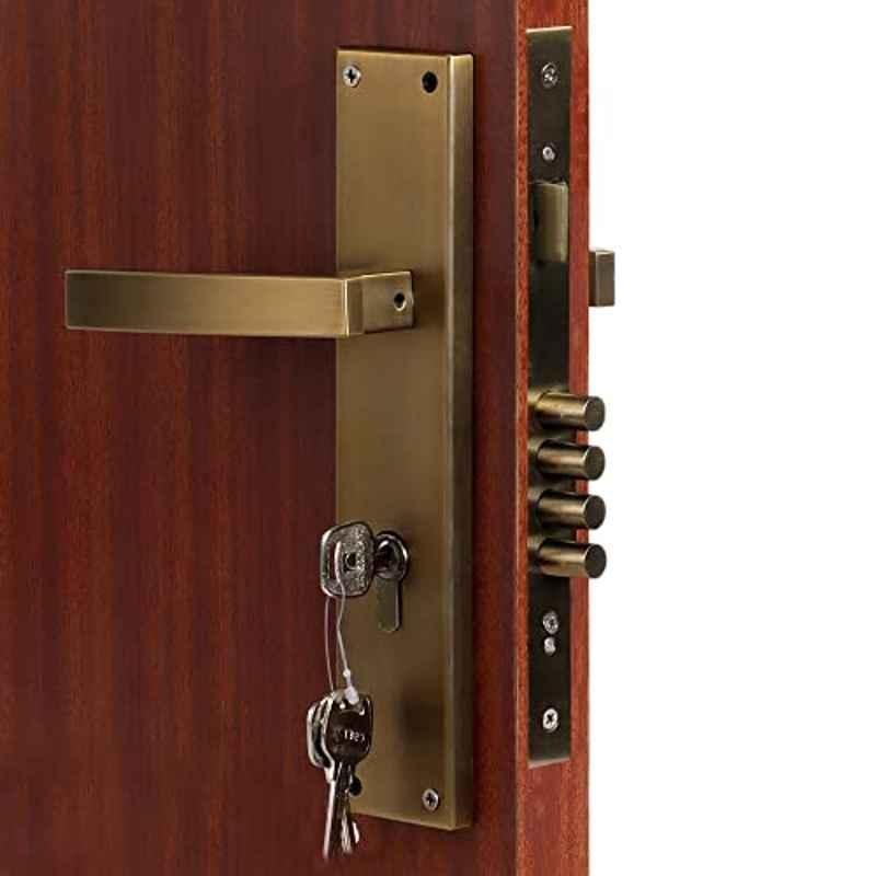 Homexpert MG308 10 inch 60mm Stainless Steel Antique Brass Finish Cylindrical Plate Both Side Key Mortise Door Lock Set