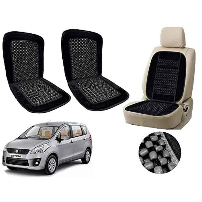Auto Pearl PU, Velvet & Wooden Beads Black Rectangular Seat Cushion for Maruti Suzuki Ertiga (Pack of 2 )