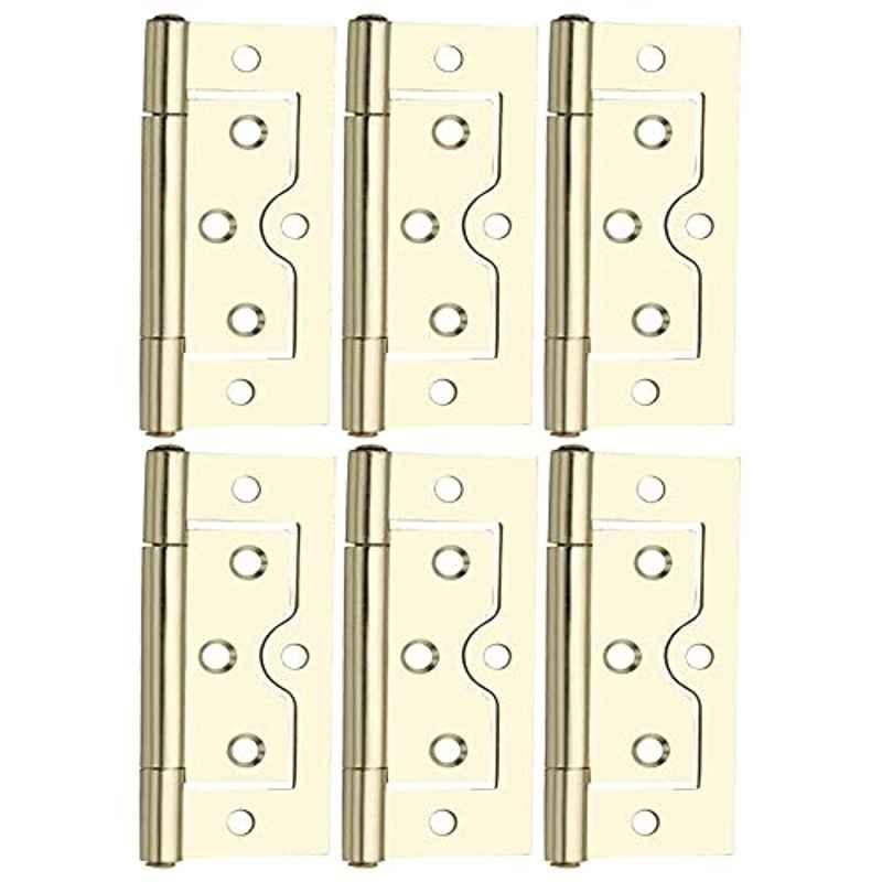 Screwtight 3 inch Iron Brass Effect Finish Cabinet & Door Flush Hinge, â€ŽS170705EB-6 (Pack of 6)