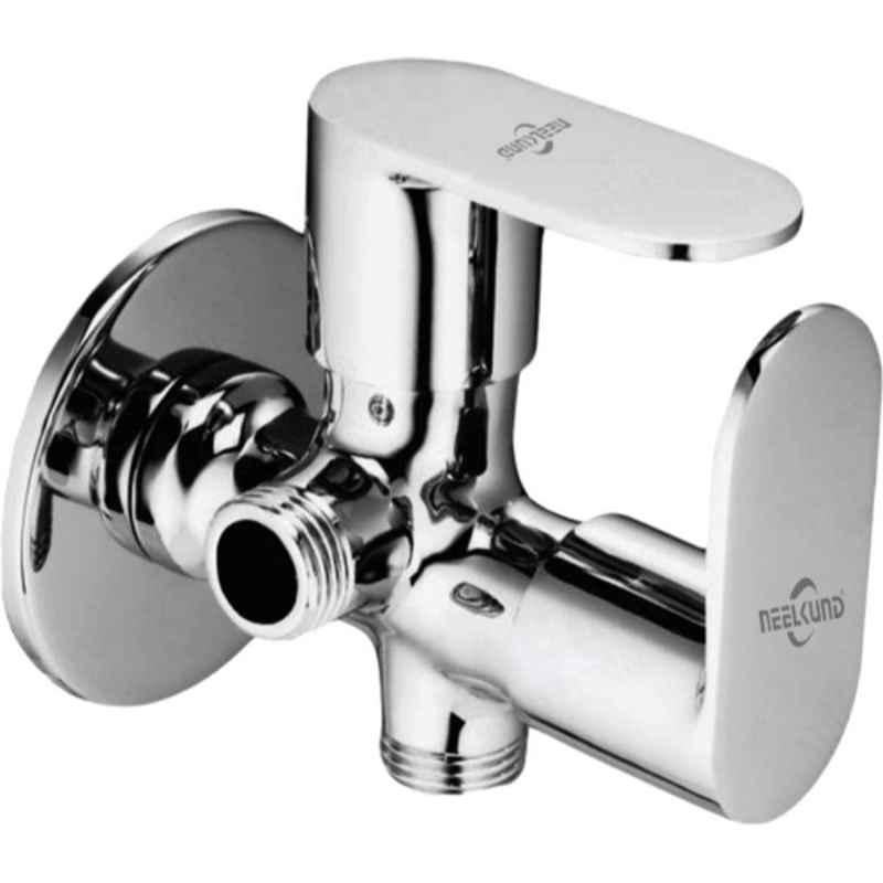 Neelkund Opal Brass Silver Chrome Finish 2 Way Angle Valve with Twin Elbow Valve for Bathroom & Kitchen