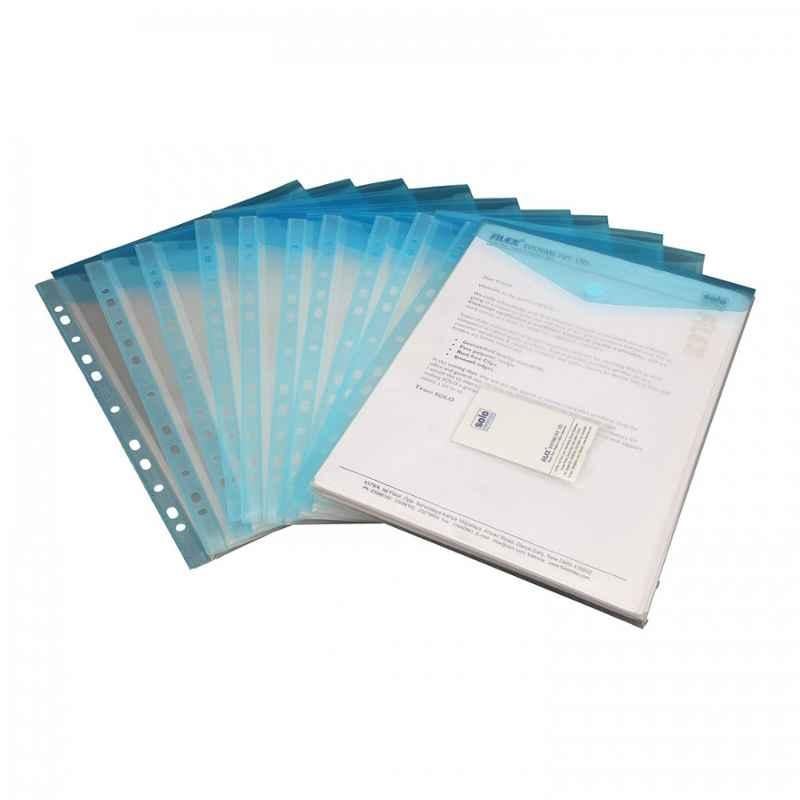 Solo A4 Transparent Blue Top Loading Expandable Document File Bag with Velcro Closure, CH 202 (Pack of 20)