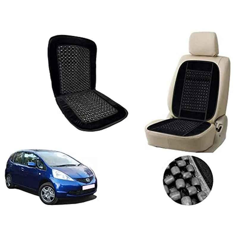 Auto Pearl PU, Velvet & Wooden Beads Black Rectangular Seat Cushion for Honda Jazz