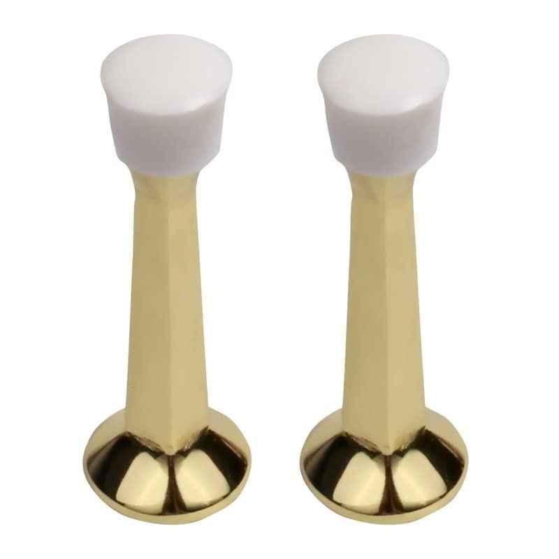 Screwtight 3 inch â€ŽZinc Polished Brass Lacquered Finish Skirting Mount Door Stopper, Z230403PBL-2 (Pack of 2)