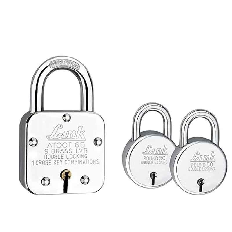 Link 65mm 9 Lever Stainless Steel Double Locking Padlock with 50mm Round Padlock Free, Atoot 65