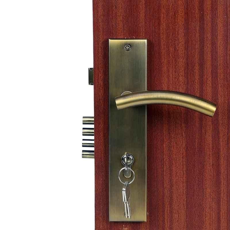 Handle Waala MG-1102 10 inch 60mm Stainless Steel Anitque Brass Finish One Side Key Cylindrical Plate Mortise Door Lock Set