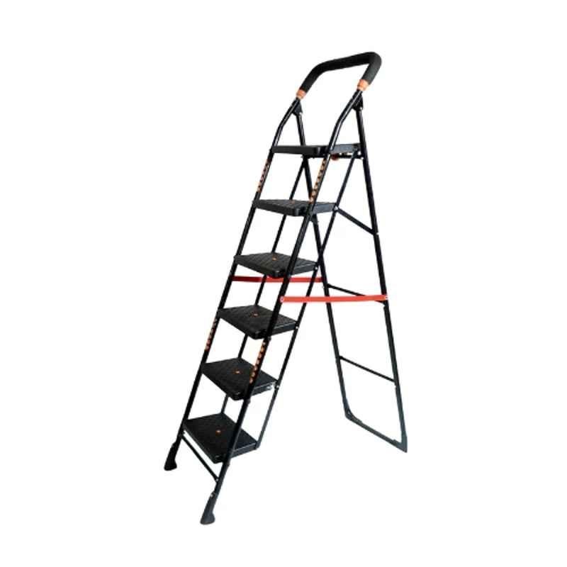 Inaithiram SL6SDLX 150kg 6 Step CRC Black Powder Coated Foldable Step Ladder with Anti Slip & Safety Clutch Lock