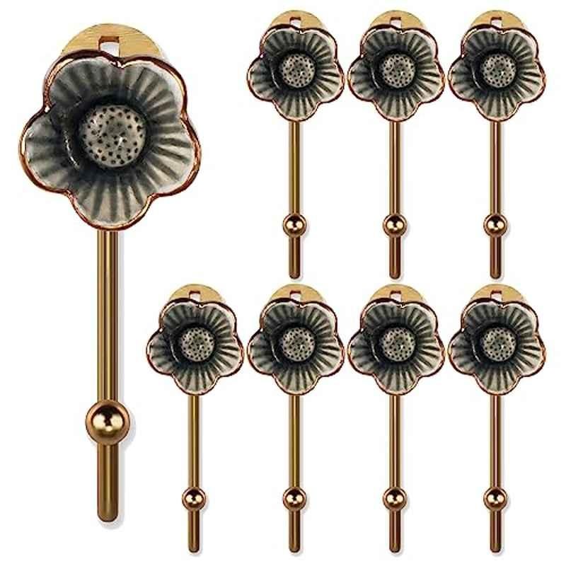 Screwtight 130mm Ceramic Black & Gold Multipurpose Floral Hook with Brass Effect, AZ-CHK001FL-BL-8 (Pack of 8)