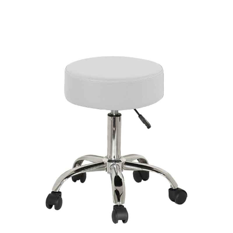Chairwale Rio White Faux Leather Revolving Adjustable Stool with Wheels for Living Room, Home Office & Kitchen, P7106