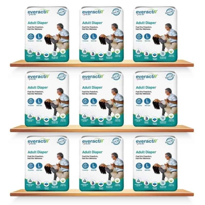 Everactiv 10 Pcs 28-45 inch White Polyethylene Adult Diaper with Aloe Vera & Wetness Indicator Set, IX-QVAZ-HOJN, Size: L (Pack of 9)