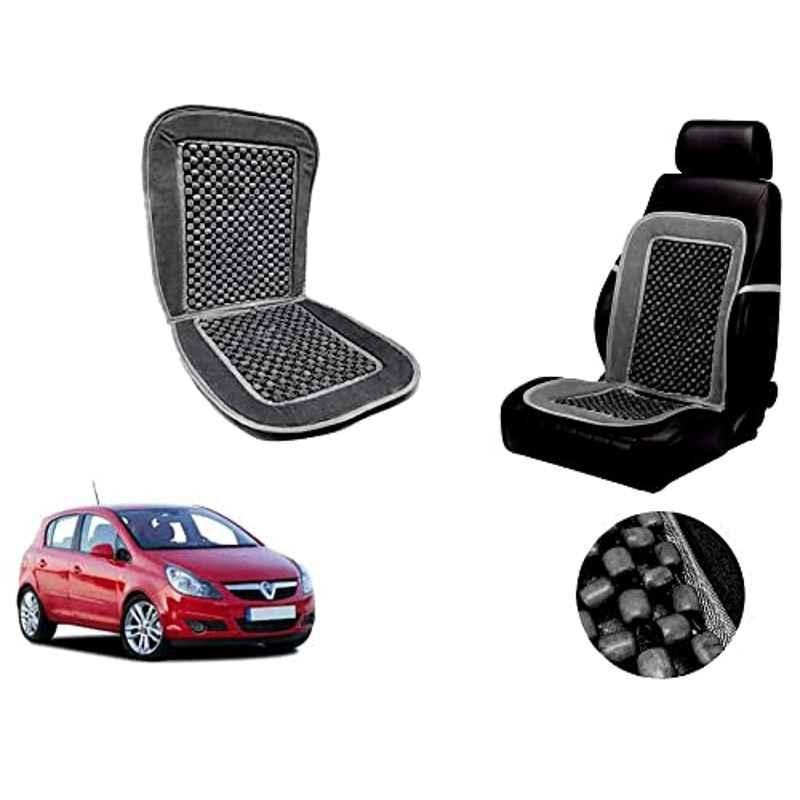 Auto Pearl PU, Velvet & Wooden Beads Grey Rectangular Seat Cushion for Opel Corsa