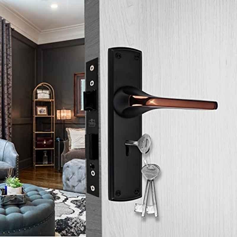 Screwtight 8 inch Zinc Black Rose Gold Heavy Duty Mortise Handle Door Lock Set, AZMPH-1005-KY-ZBRG