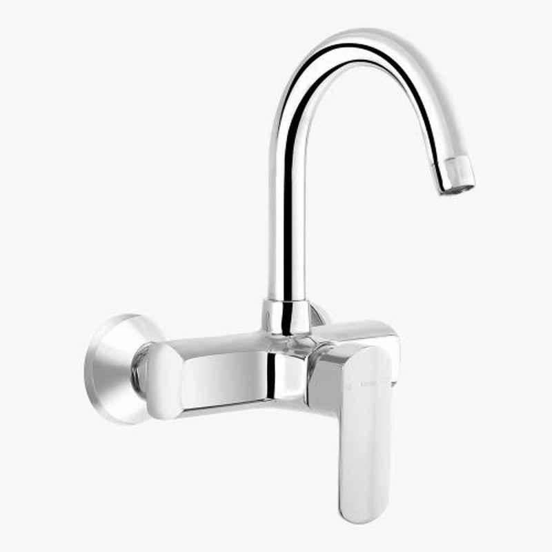 Kerovit Orion Silver Chrome Finish Single Lever Wall Mounted Sink Mixer with Swivel Spout & Flanges, KB611038
