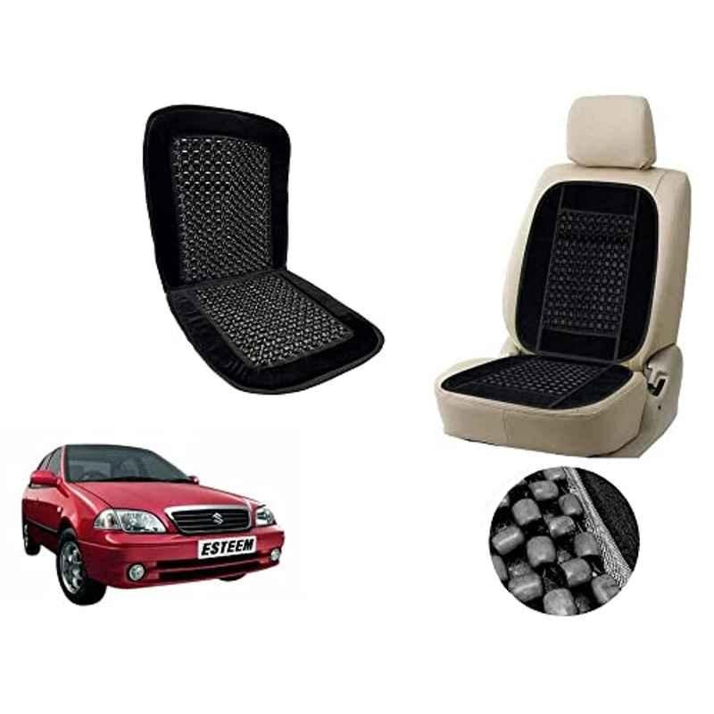 Auto Pearl PU, Velvet & Wooden Beads Black Rectangular Seat Cushion for Maruti Suzuki Esteem