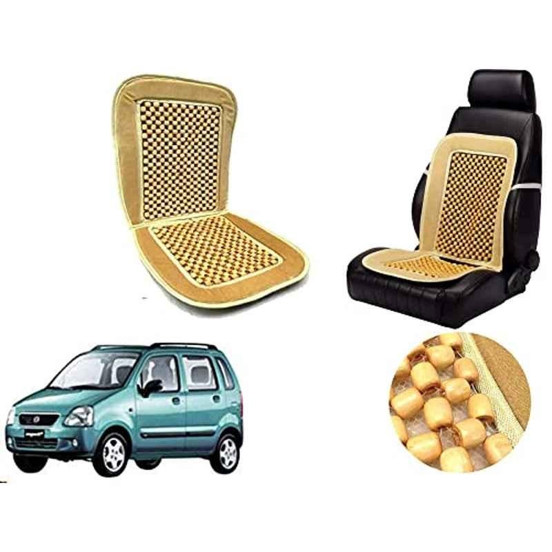 Auto Pearl PU, Velvet & Wooden Beads Beige Rectangular Seat Cushion for Maruti Suzuki WagonR 2003