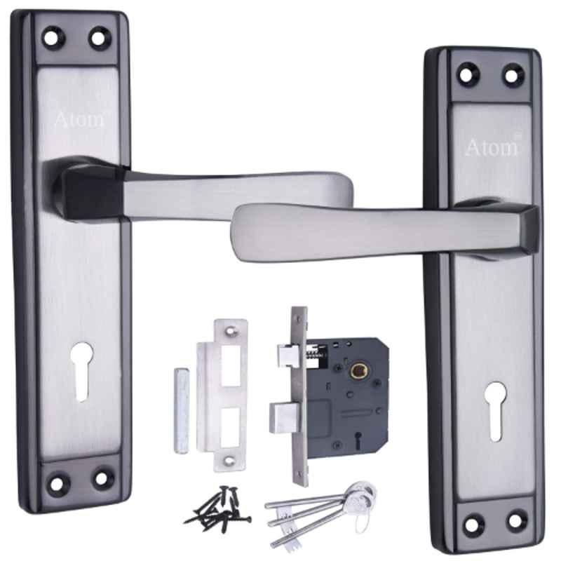 ATOM 8 inch Brass & Iron Black Silver Finish Mortise Door Lock Set, MH-607-KY-BS