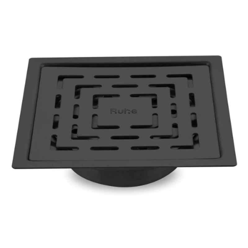 Ruhe Sapphire 6x6 inch Stainless Steel 304 Black PVD Coating Square Flat Cut Floor Drain, 16-0338-08
