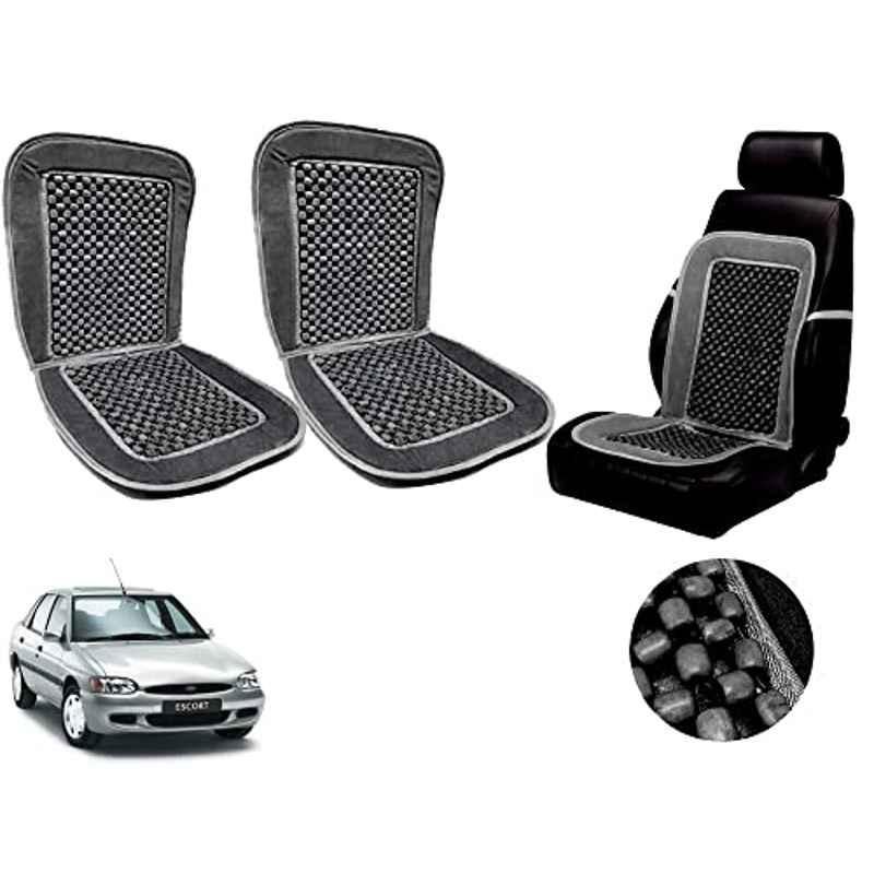 Auto Pearl PU, Velvet & Wooden Beads Grey Rectangular Seat Cushion for Ford Escort (Pack of 2 )