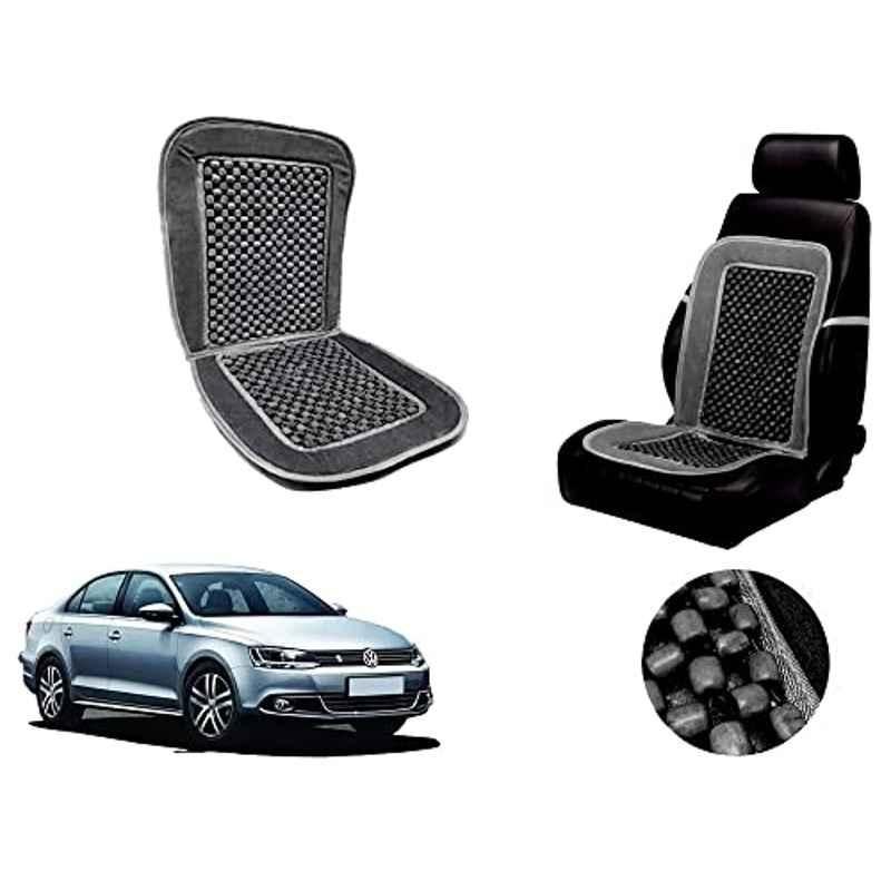 Auto Pearl PU, Velvet & Wooden Beads Grey Rectangular Seat Cushion for Volkswagen Jetta