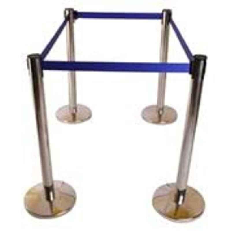 Ladwa 4 Pcs Stainless Steel 202 Hook Type Barricade Set with 2.25m Blue Nylon Belt, LSI-QMB-P4