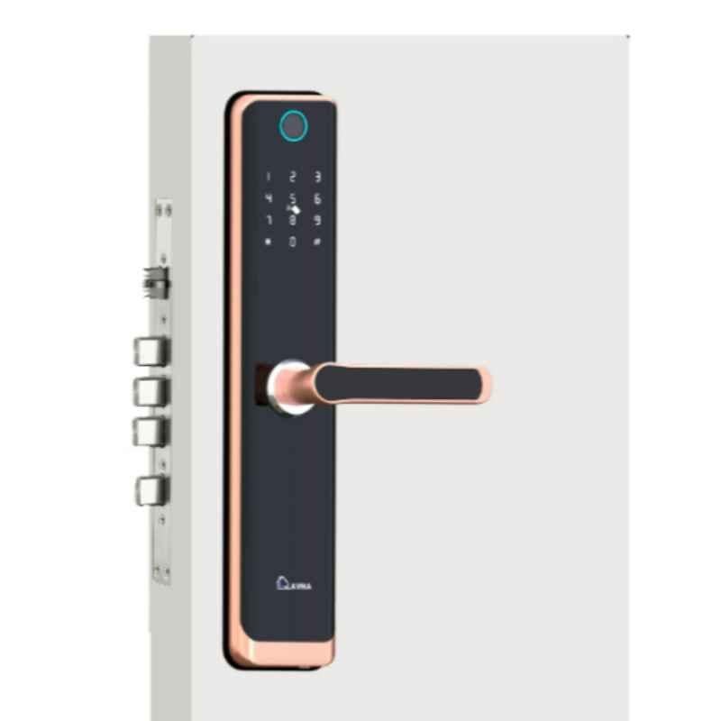Lavna L-A24 Rose Gold Smart Door Lock with Wi-Fi, Mobile App, Fingerprint, OTP, PIN, RFID Card & Manual Key Access for Wooden Door