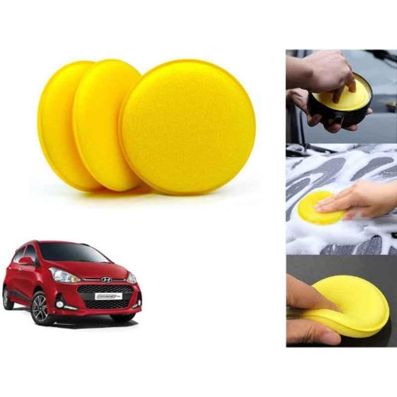 Auto Pearl Polyurethane Beige Washing & Waxing Polish Foam Sponge for I10 Grand 2017 (Pack of 3)