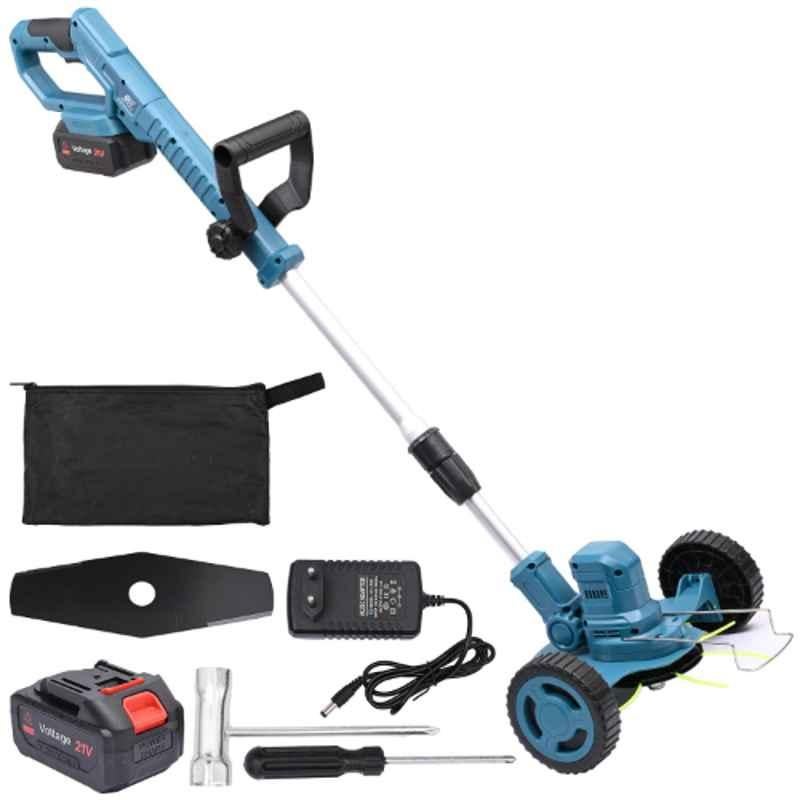 Gigawatts 500rpm Blue Battery Powered Lawn Edger Brush Grass Cutter with Wheels