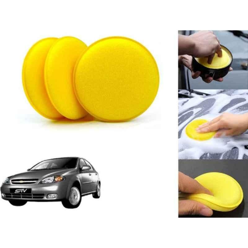 Auto Pearl Polyurethane Beige Washing & Waxing Polish Foam Sponge for Optra (Pack of 3)