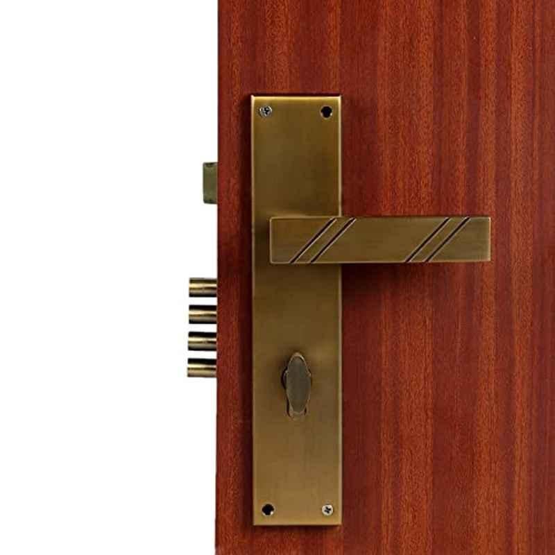 Saze Altis 10 inch Stainless Steel Matt Antique Brass Finish Cylindrical Plate Mortise Door Lock Handle Set