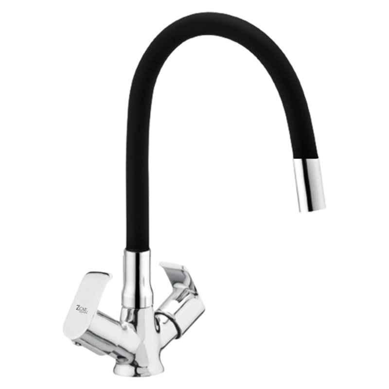 Zoie Stonex Brass Black Chrome Finish Basin Mixer with Swivel Spout, Z27043