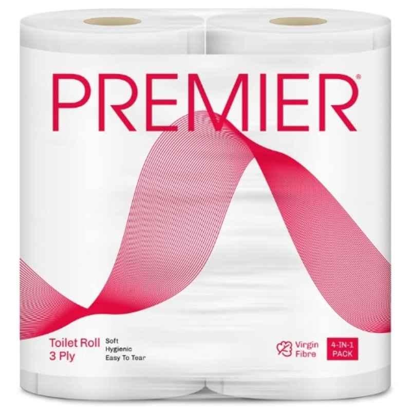 Premier 4 Pcs 300 Pulls 3 Ply Toilet Tissue Paper Roll Set