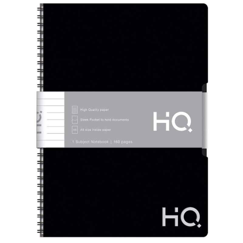 Navneet HQ A5 160 Pages Black Single Line Wiro Bound Subject Notebook with Polypropylene Cover, 27002
