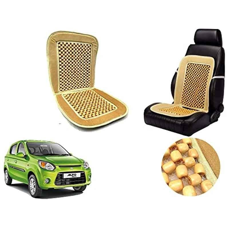 Auto Pearl PU, Velvet & Wooden Beads Beige Rectangular Seat Cushion for Maruti Suzuki Alto 800 2019