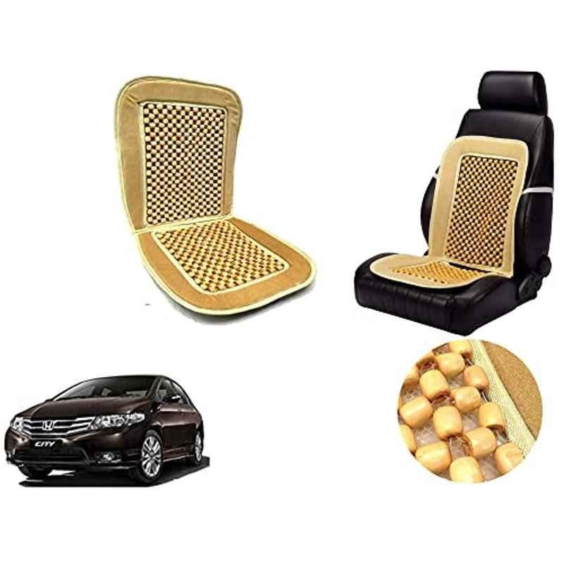 Auto Pearl PU, Velvet & Wooden Beads Beige Rectangular Seat Cushion for Honda Ivtec