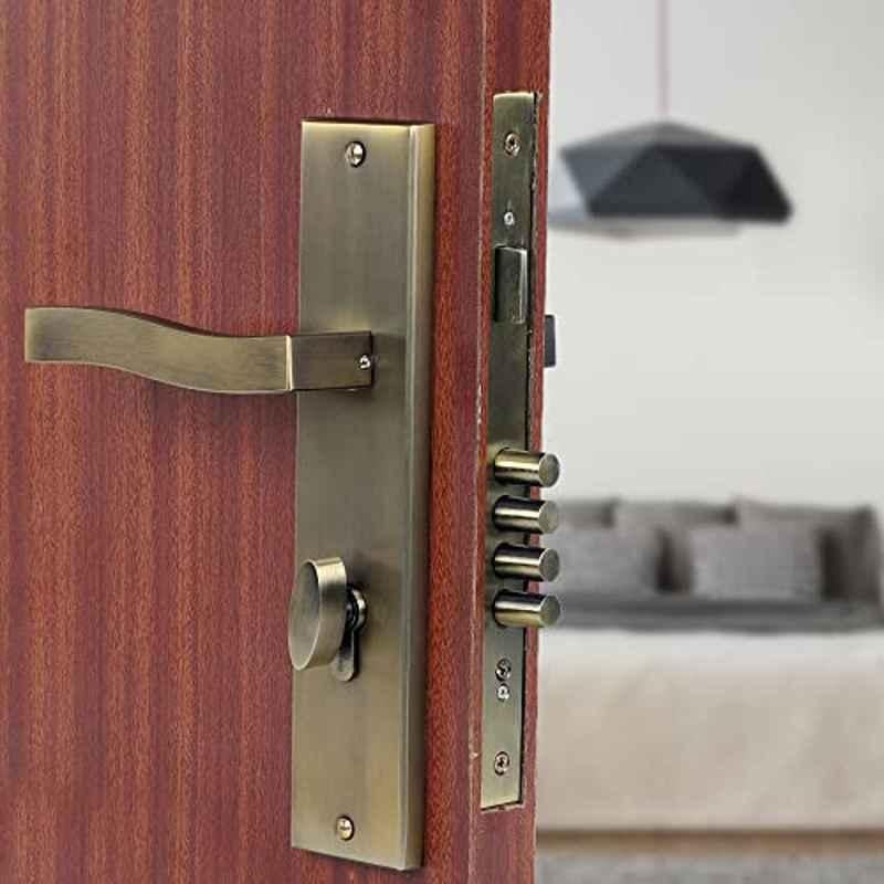 Voltizi Viva 10 inch Stainless Steel 304 Antique Brass Finish Cylindrical Plate Mortise Door Lock Handle Set
