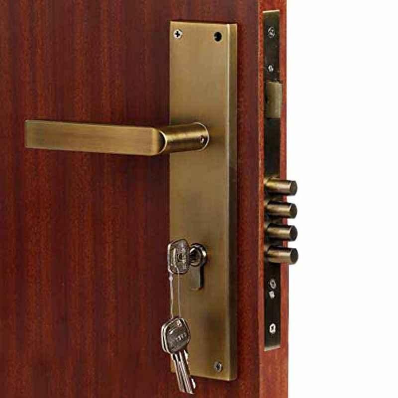 Homexpert MG201 10 inch 60mm Stainless Steel Antique Brass Finish Cylindrical Plate One Side Key Mortise Door Lock Set