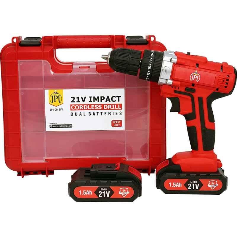 JPT 21V Cordless Screw Driver Impact Drill with 2 Batteries & Charger Case, JPT-CD-21V