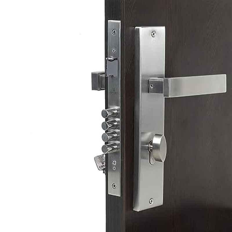 Handle Waala LB10007-OSK 10 inch 60mm Stainless Steel Silver Cylindrical Plate One Side Key Mortise Door Lock Set