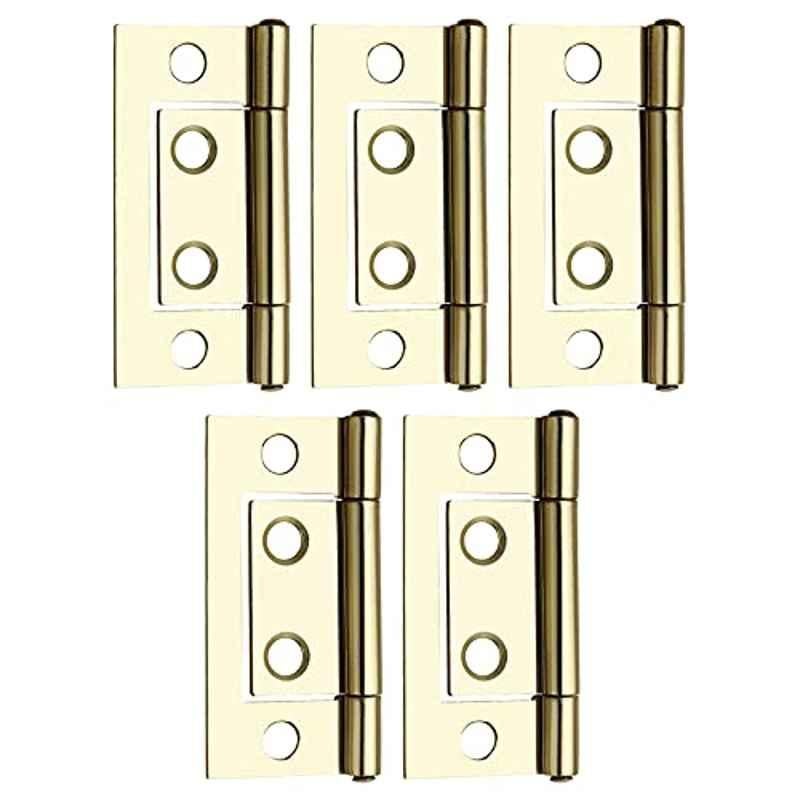 Screwtight 2 inch Iron Brass Effect Finish Cabinet Flush Hinge, â€ŽS170702EB-5 (Pack of 5)