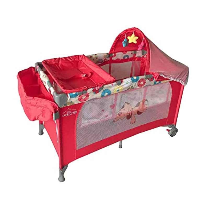 Safe-O-Kid 2-in-1 Red Polyester Convertible Playpen Playard for Kids, SOK9CARCOTPR001