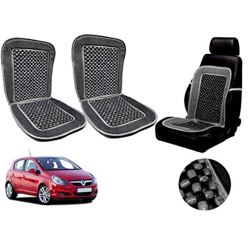 Auto Pearl PU, Velvet & Wooden Beads Grey Rectangular Seat Cushion for Opel Corsa (Pack of 2 )