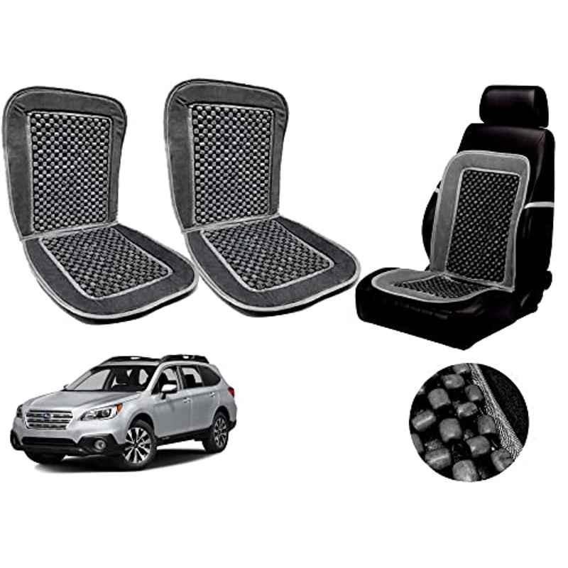 Auto Pearl PU, Velvet & Wooden Beads Grey Rectangular Seat Cushion for Subaru Outback (Pack of 2 )