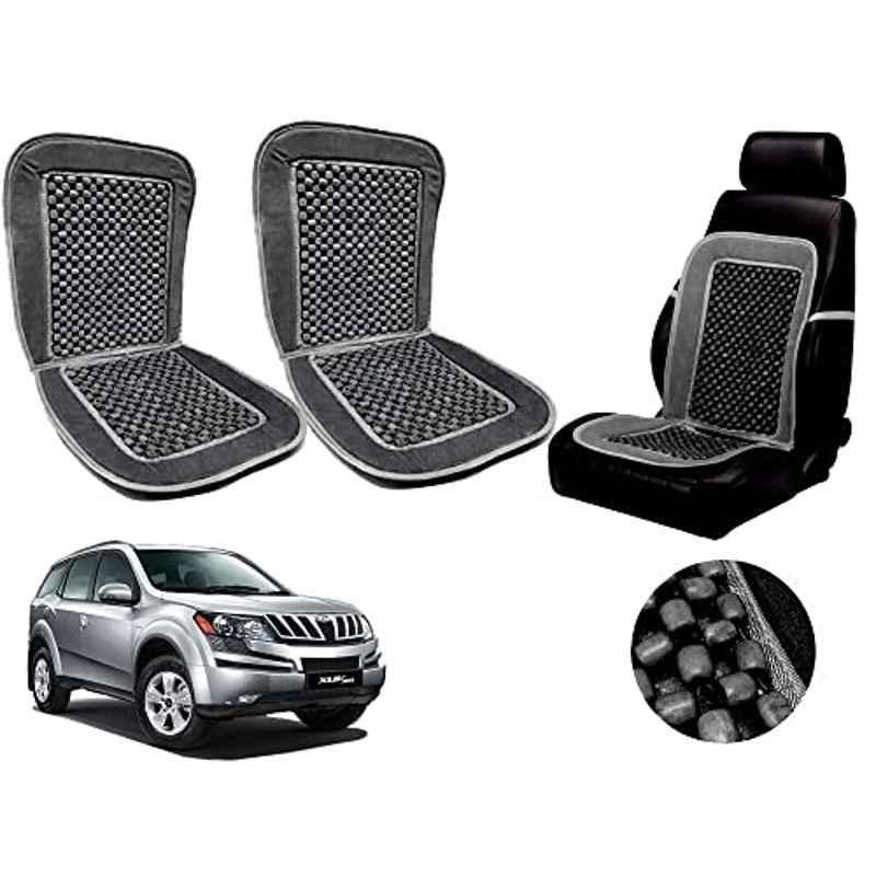 Auto Pearl PU, Velvet & Wooden Beads Grey Rectangular Seat Cushion for Mahindra XUV-500 2015 (Pack of 2 )