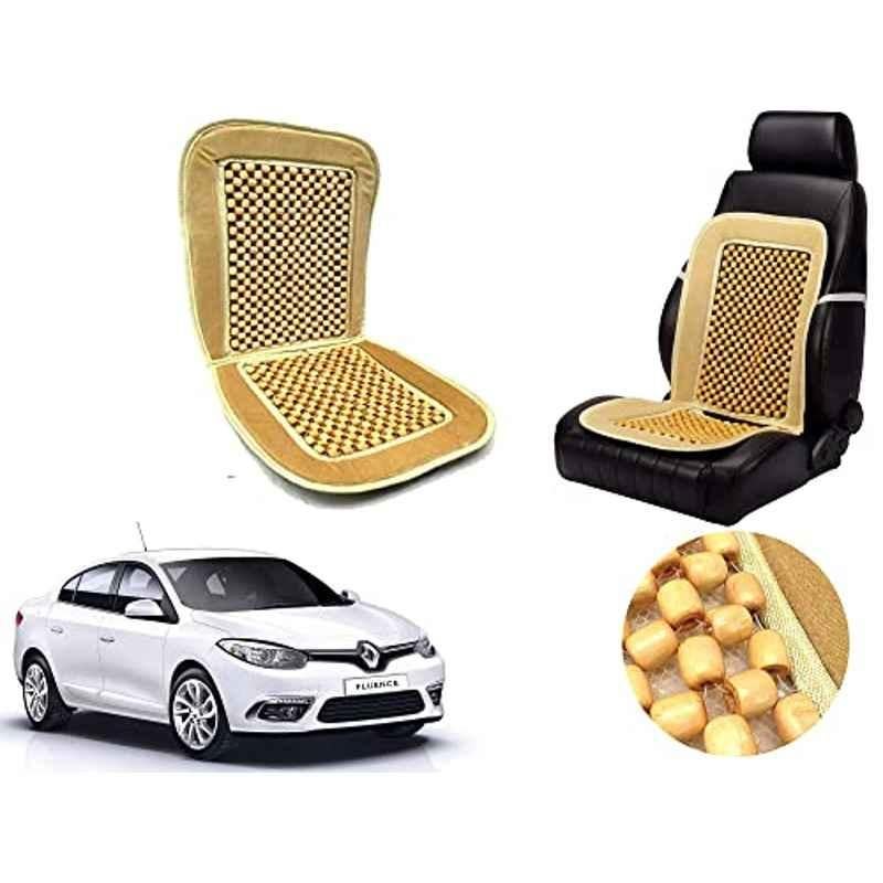 Auto Pearl PU, Velvet & Wooden Beads Beige Rectangular Seat Cushion for Renault Fluence