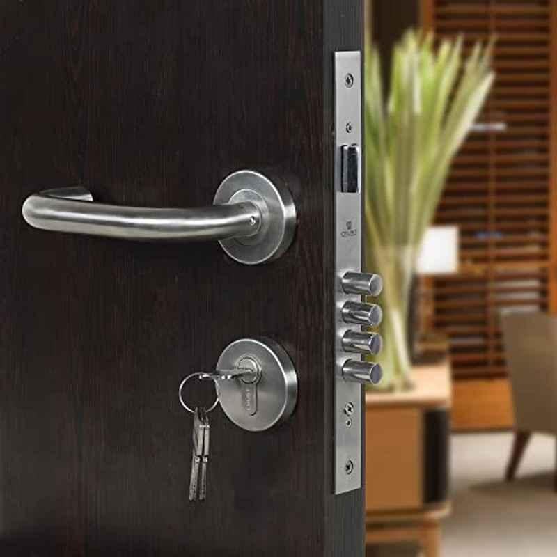 Saze Rose Stainless Steel Matt Finish One Side Key Mortise Door Lock Handle Set with 3 Keys, MG-1103