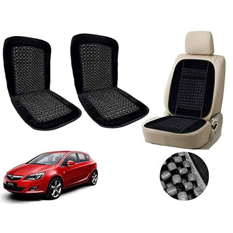 Auto Pearl PU, Velvet & Wooden Beads Black Rectangular Seat Cushion for Opel Astra (Pack of 2 )