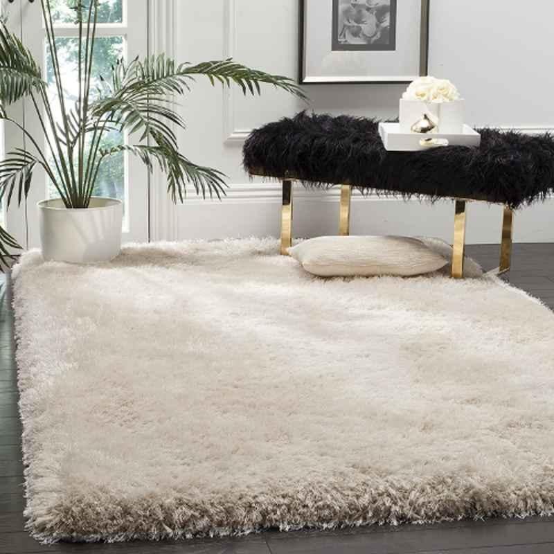 Carpetify 3x5ft Ivory Luxury Shaggy Solid Plain Fluffy Fur Carpet Rug, 1007YZEMCJS