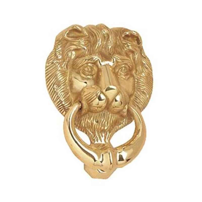Smart Shophar 5 inch Brass Gold Lion Door Knocker, SHA10DK-LION-GL05-P1