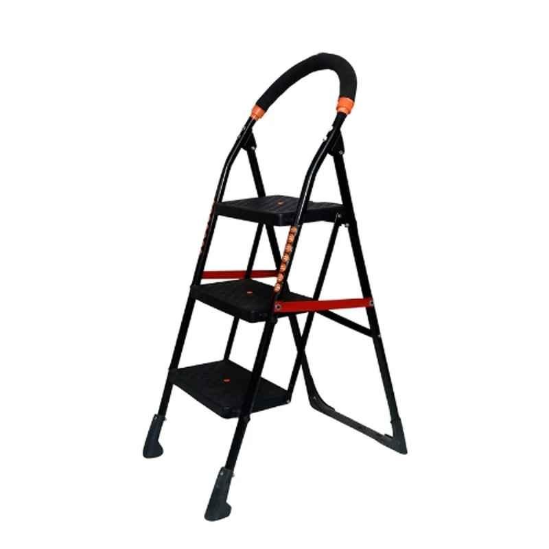 Inaithiram SL3SN 150kg 3 Step Alloy Steel Black Powder Coated Foldable Step Ladder with Anti Slip & Safety Clutch Lock